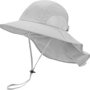 Camptrace Sun Hat Grey Neck Flap Toddler Kids UPF 50+ UV Wide Brim Beach Swim